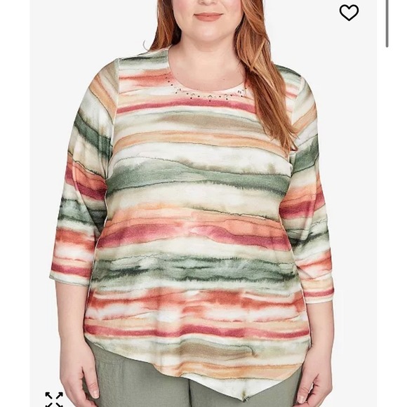 New - Women's - Alfred Dunner Watercolor Stripe Tee – Olive Multi – XL - Picture 1 of 5